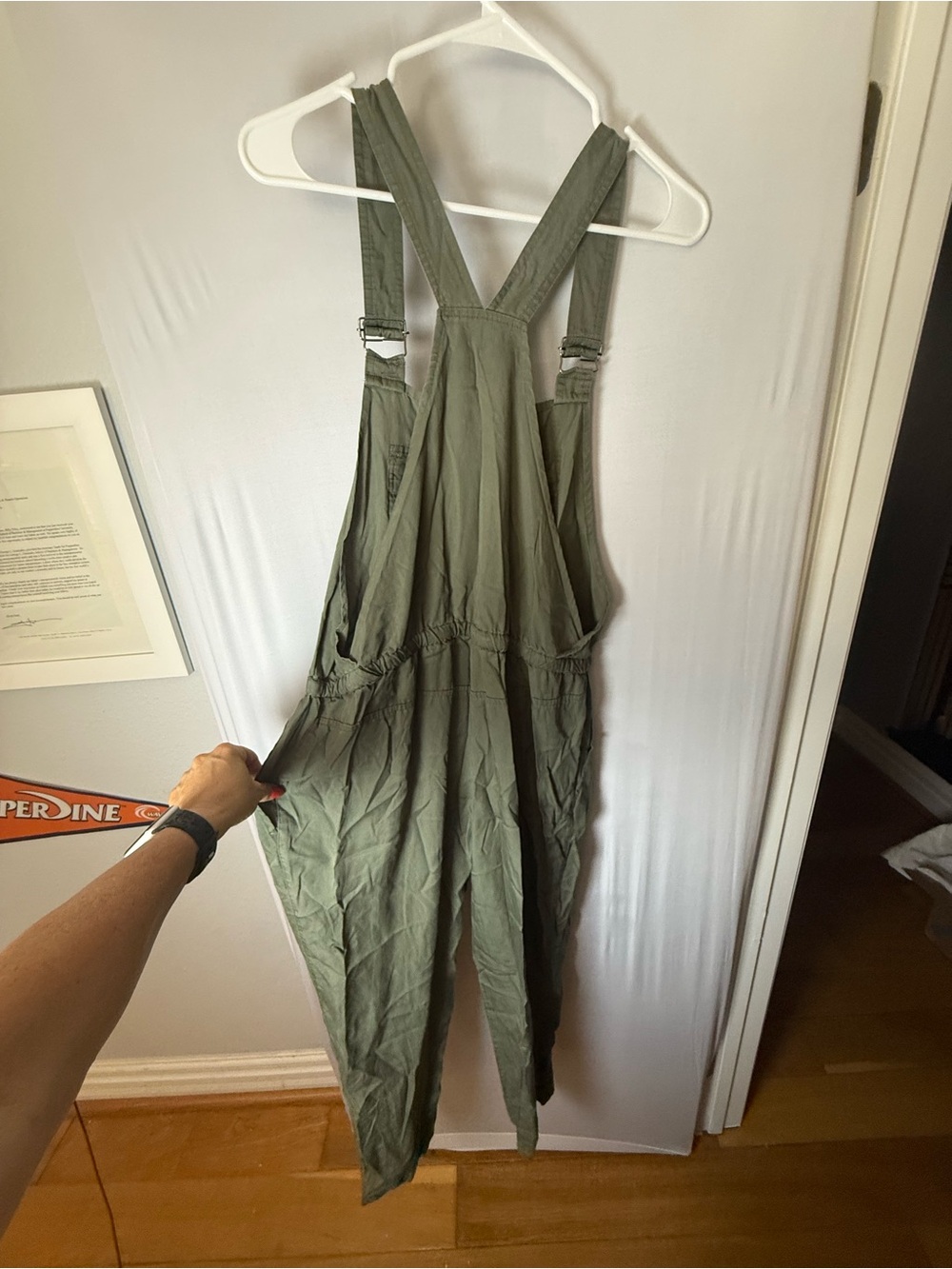 Susina Olive Green Utility Overalls Jumpsuit Drawstring Cargo Pocket - Picture 4 of 4